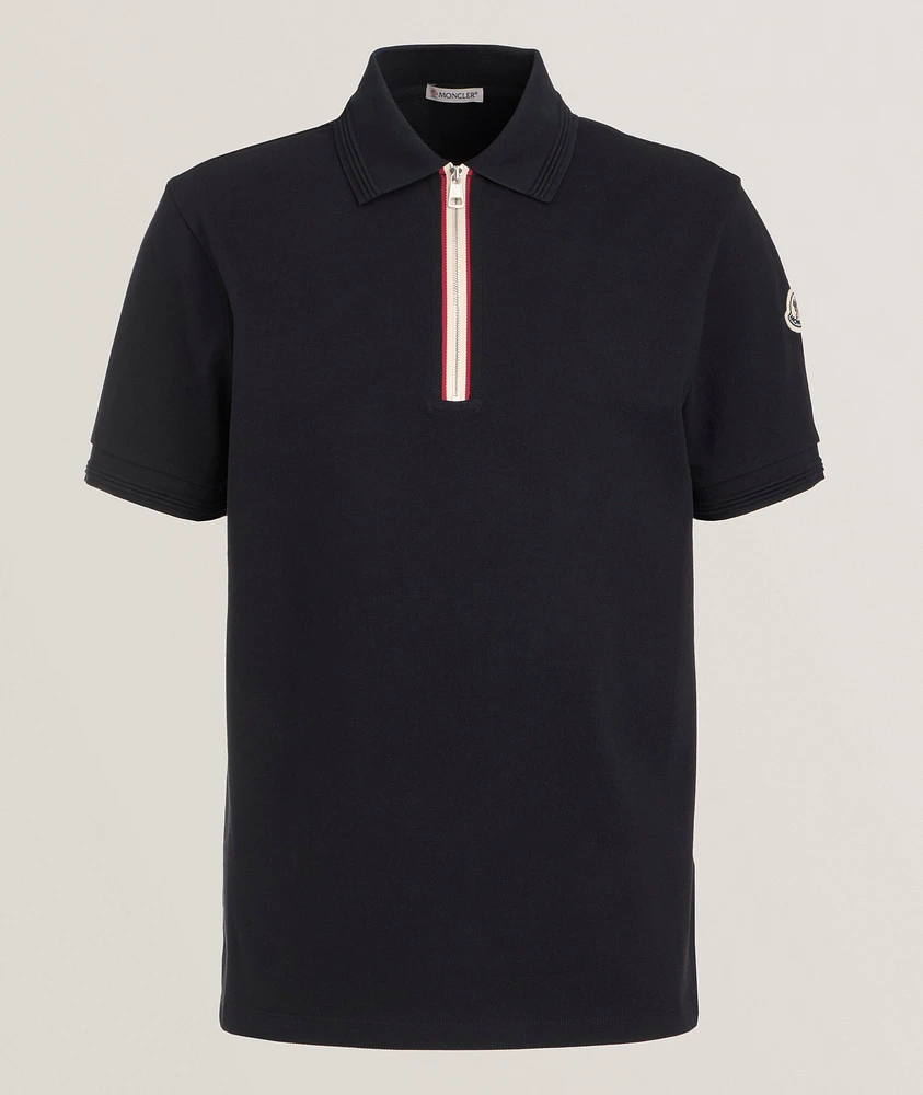Tricolour Trim Quarter-Zip Cotton Piqué Polo