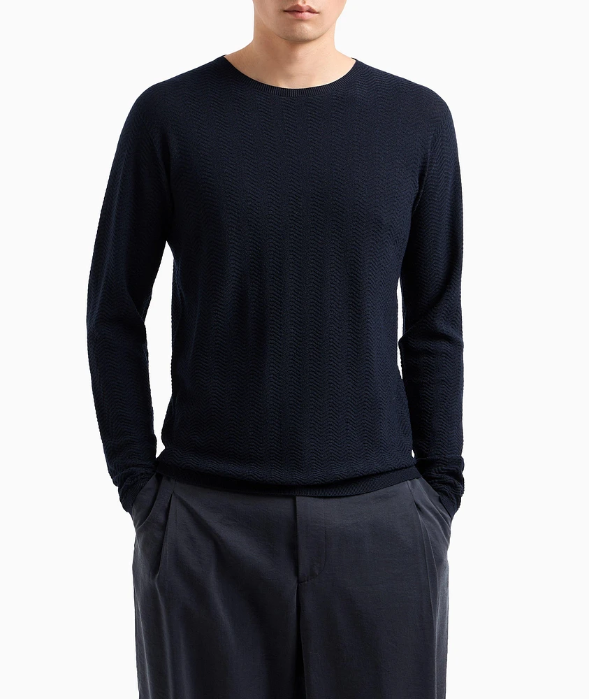 Chevron Wool-Blend Crewneck Sweater