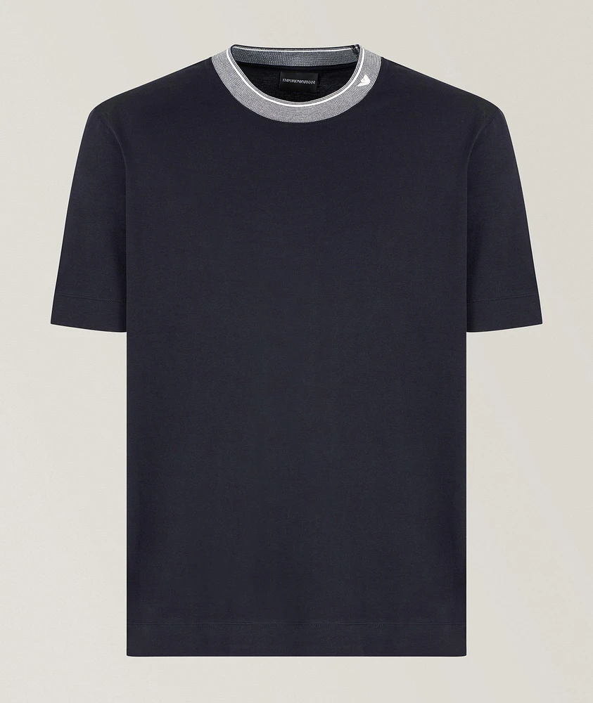 Jacquard Crewneck Logo Cotton T-Shirt