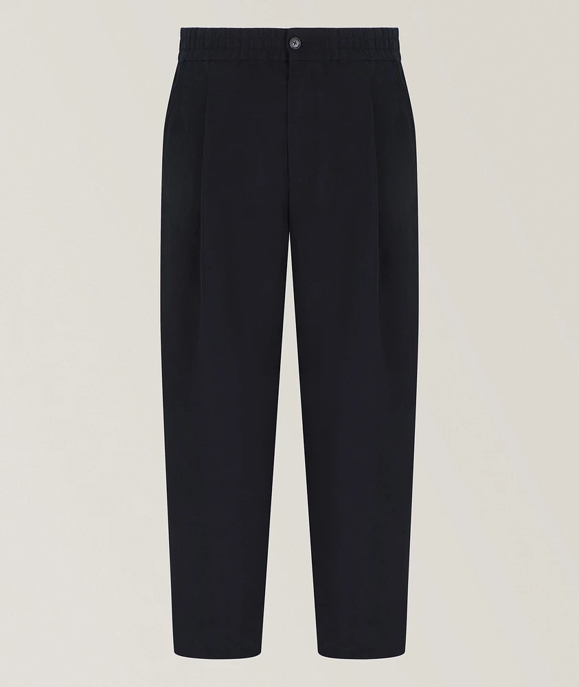 Single-Pleat Cotton-Linen Dress Pants
