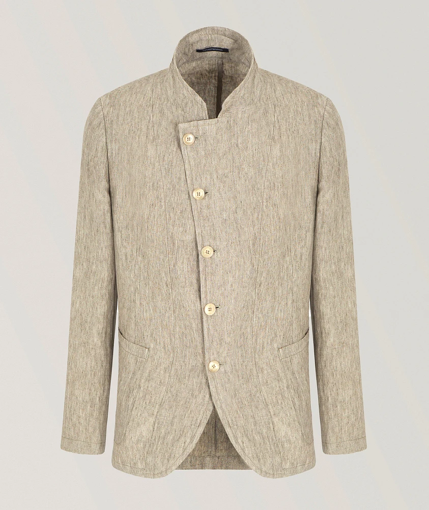 Guru-Collar Asymmetric Linen Jacket