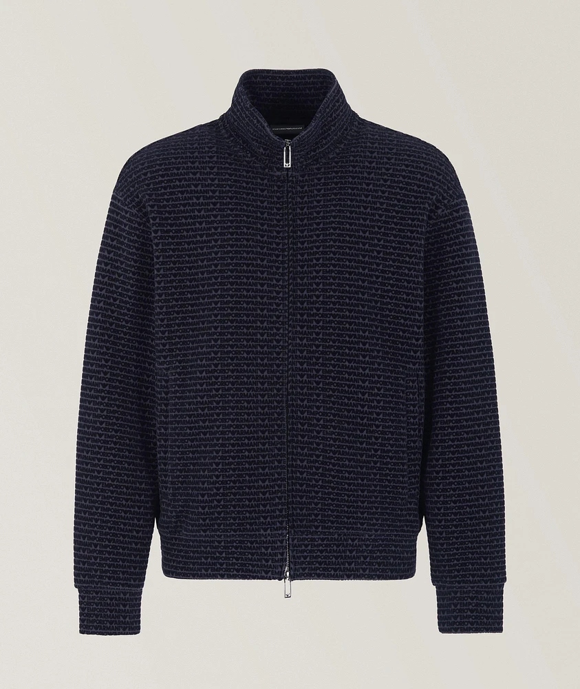 Flocked Logo Lyocell-Cotton Zip-Up Sweatshirt