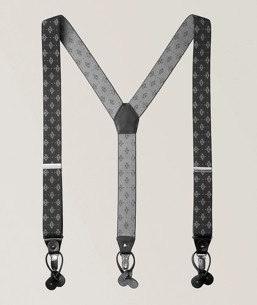 Floral Motif Leather Suspenders