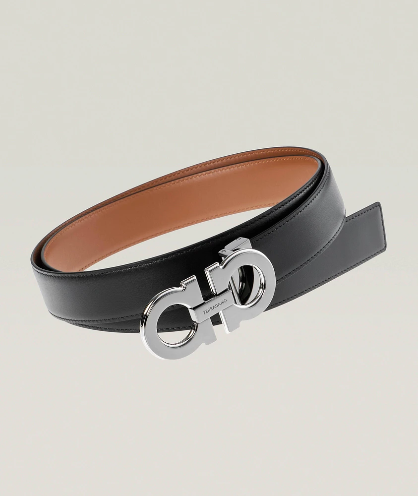 Double Gancini Reversible Leather Belt