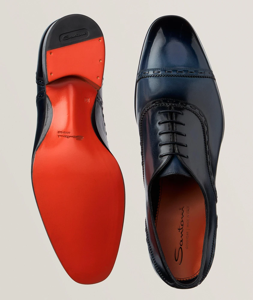 Burnished Leather Cap-Toe Oxfords