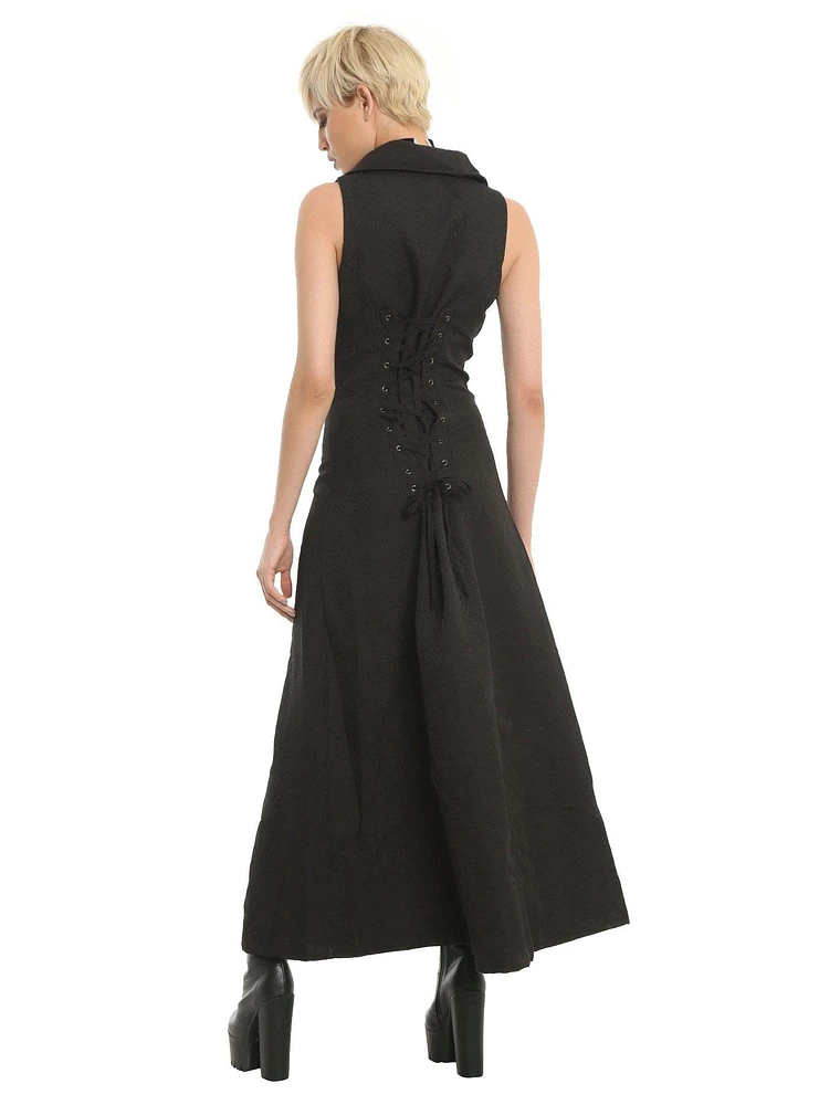 Black Brocade Hi-Low Hem Vest