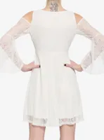 Ivory Cold Shoulder Bell-Sleeve Lace Dress