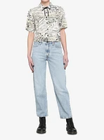 Music Notes Boxy Girls Crop Woven Button-Up