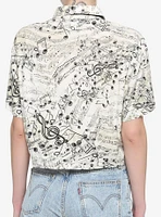 Music Notes Boxy Girls Crop Woven Button-Up