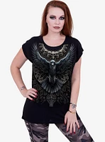 Raven Skull Turnup Sleeve Loose Fit Tee