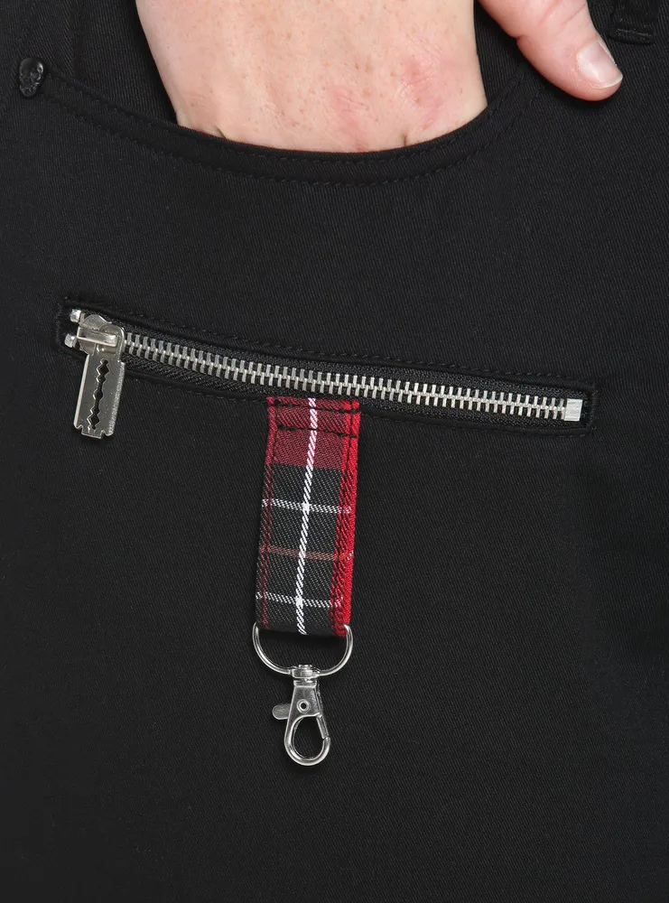 Black & Red Plaid Razor Zipper Flare Jeans Plus
