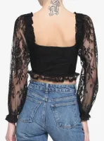 Black Lace Corset Girls Crop Long-Sleeve Top