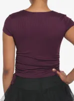 Purple Keyhole Double Ruched Girls Top