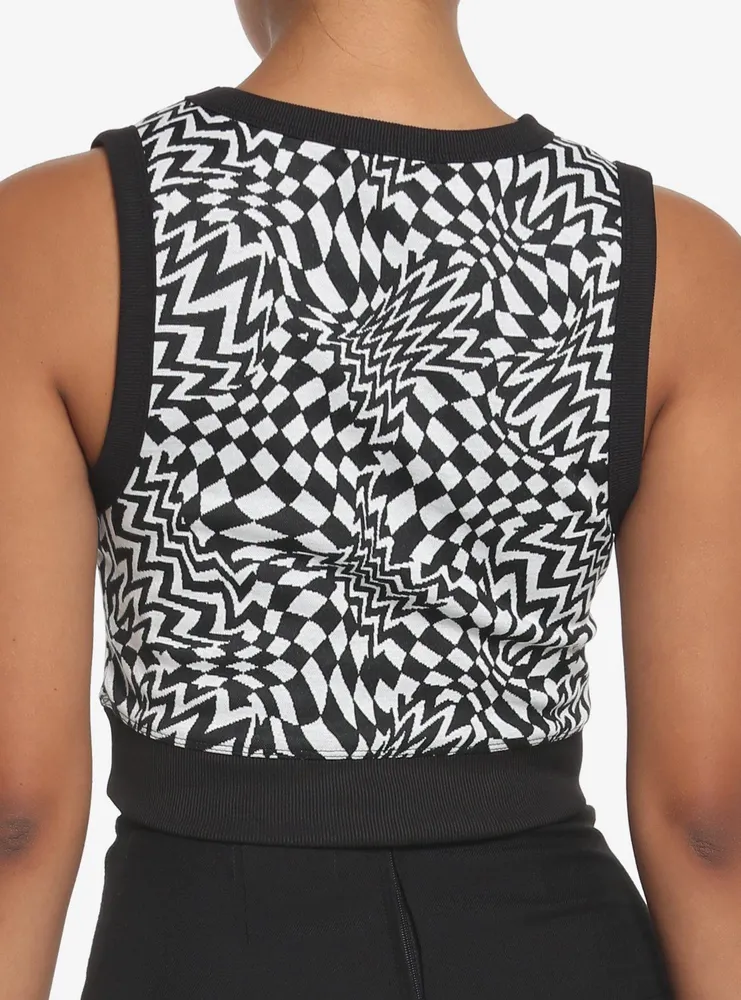 Warped Checkered Girls Crop Sweater Vest