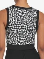 Warped Checkered Girls Crop Sweater Vest