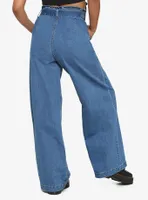 Wide Leg Grommet Belt High-Waisted Denim Pants