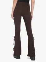 Brown Side Tie Flare Leggings