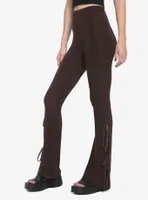 Brown Side Tie Flare Leggings