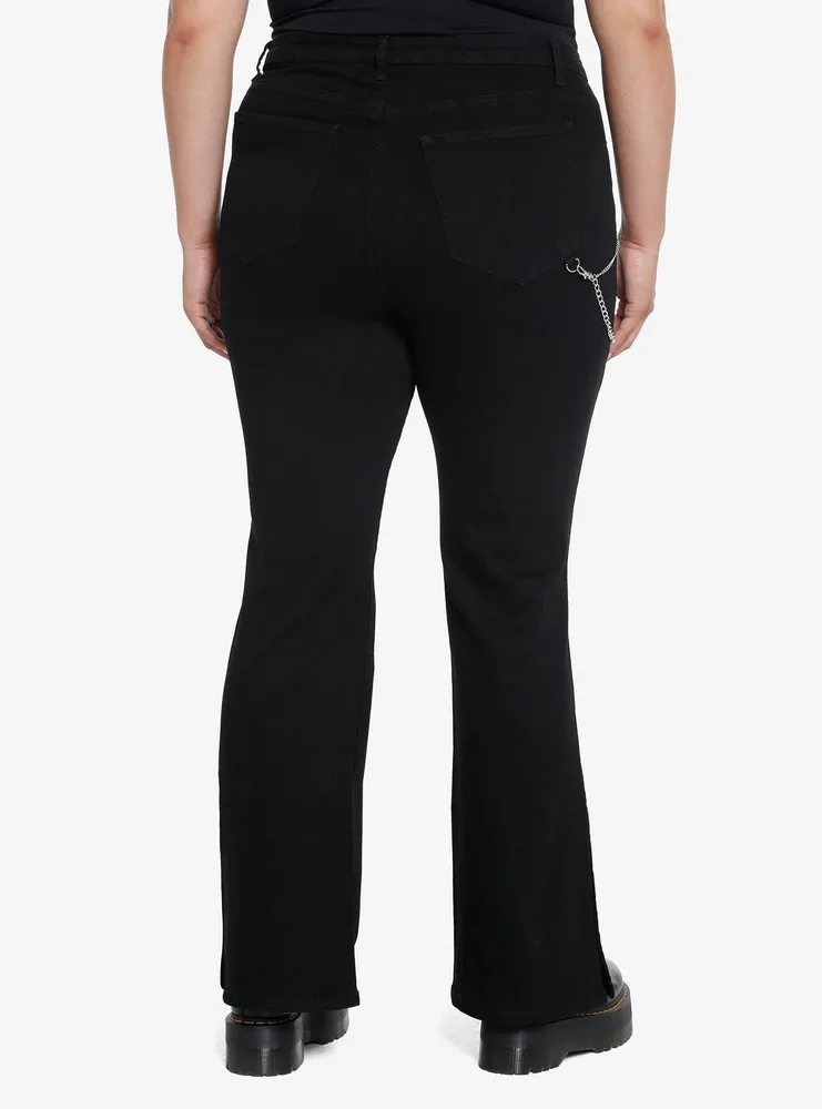 Black Side Chain Button Flare Pants Plus