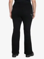 Black Side Chain Button Flare Pants Plus