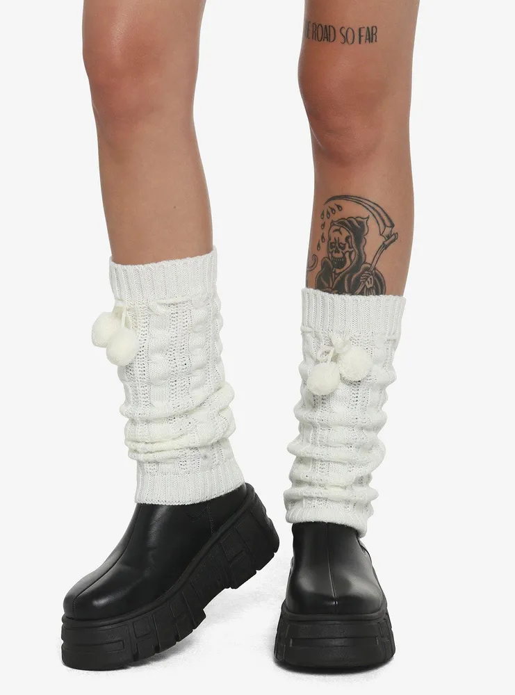 Cream Pom Leg Warmers