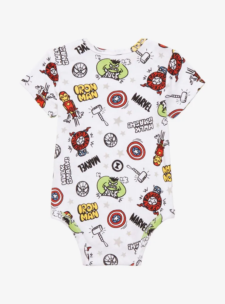 Marvel Avengers Sketch Art Character Portrait Allover Print Infant One-Piece - BoxLunch Exclusive