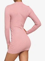 Pink Ribbed Lace-Up Mini Dress