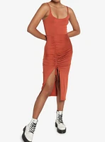 Mango Ruched Slit Midi Dress