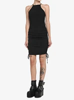 Black High Neck Ruched Dress