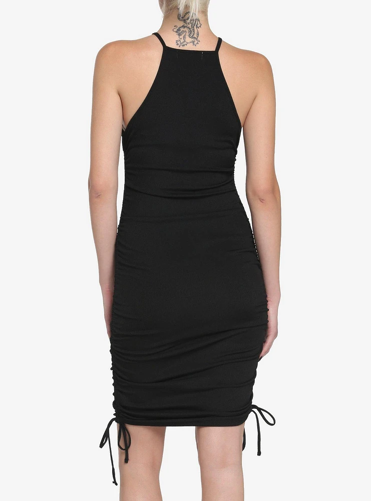 Black High Neck Ruched Dress