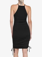 Black High Neck Ruched Dress