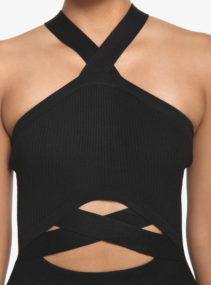 Black Cutout Halter Dress