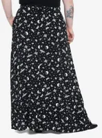 Black Celestial Moth Maxi Skirt Plus Size