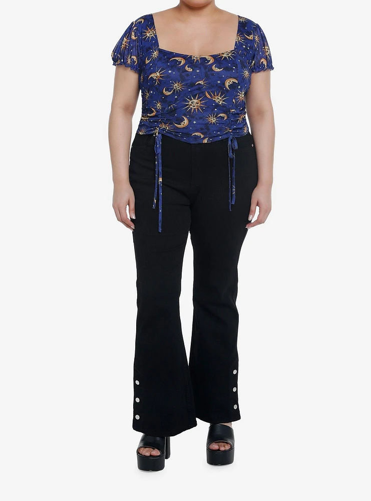 Cosmic Aura Sun & Moon Ruched Girls Crop Top Plus Size
