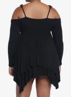 Thorn & Fable Black Hanky Hem Girls Cold Shoulder Dress Plus Size