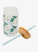 Disney Winnie the Pooh Hundred Acre Wood Map Frosted Glass Cup with Lid - BoxLunch Exclusive
