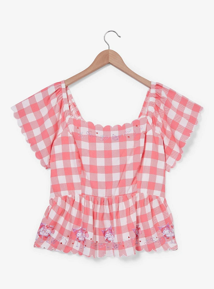 Sanrio My Melody & Kuromi Diner Checkered Tie-Back Women's Plus Blouse - BoxLunch Exclusive