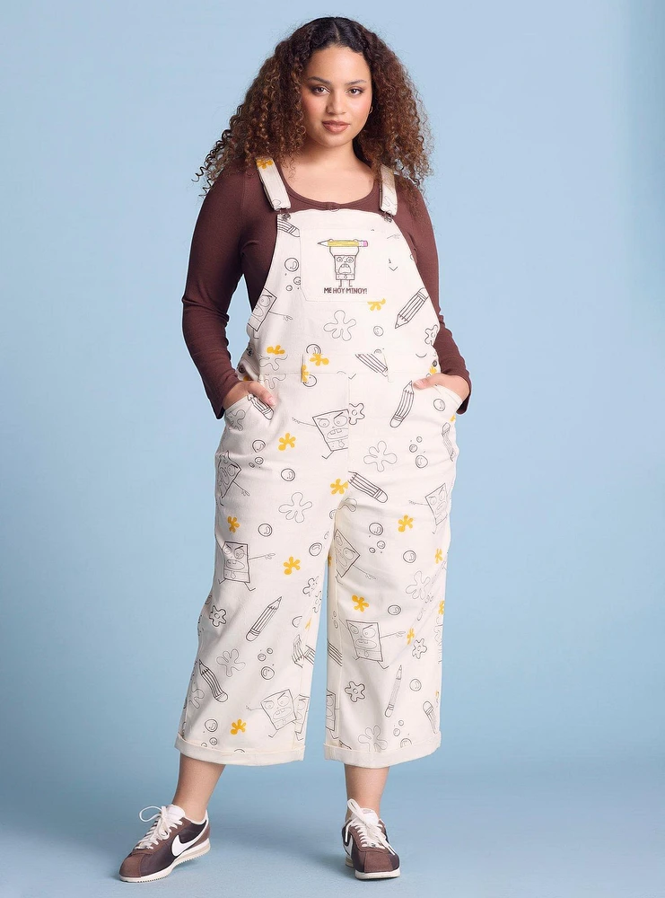 SpongeBob SquarePants DoodleBob Allover Print Women's Plus Overalls - BoxLunch Exclusive
