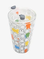 Miffy Faces Allover Print Glass Cup with Straw Charm