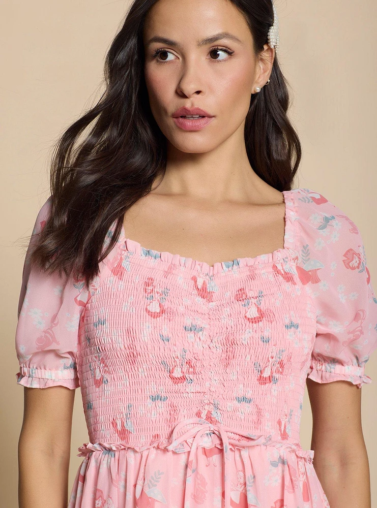 Disney Alice Wonderland Pink Cinched Smock Dress