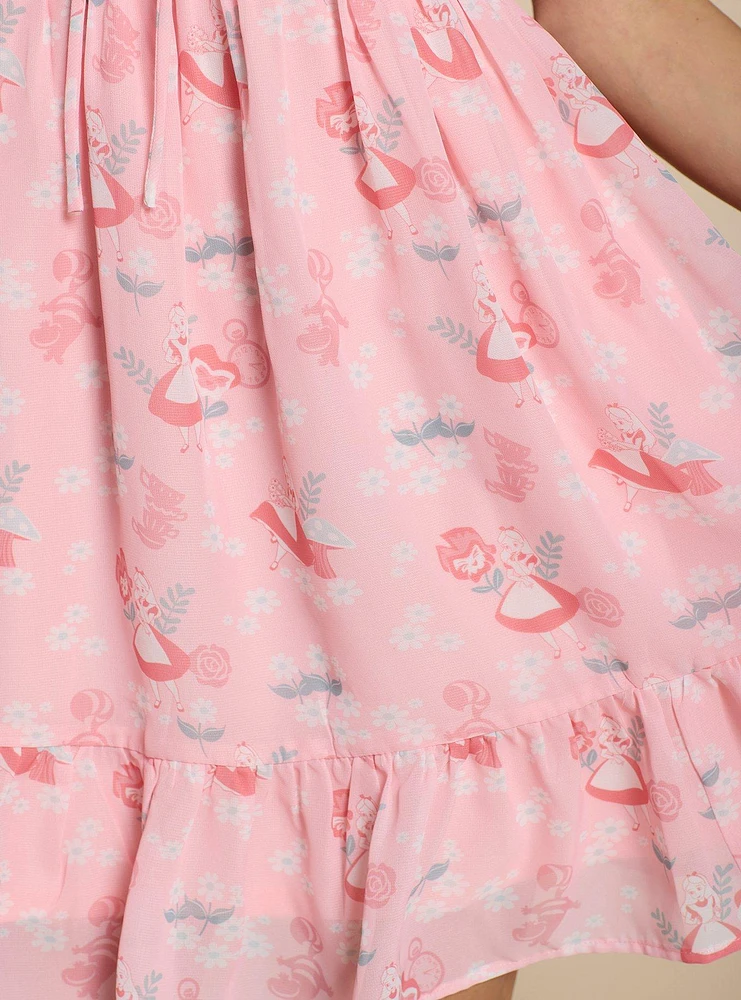 Disney Alice Wonderland Pink Cinched Smock Dress