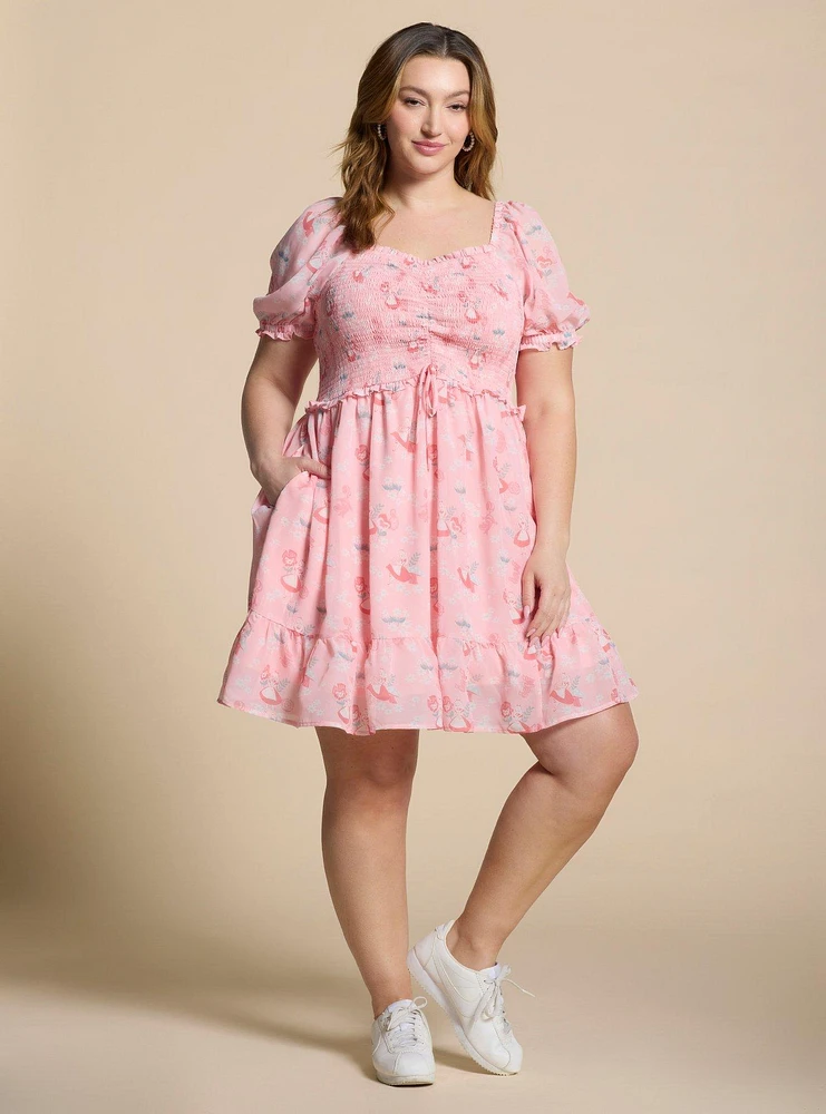 Disney Alice Wonderland Pink Cinched Smock Plus Dress