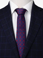 Navy Red Patterned Silk Tie