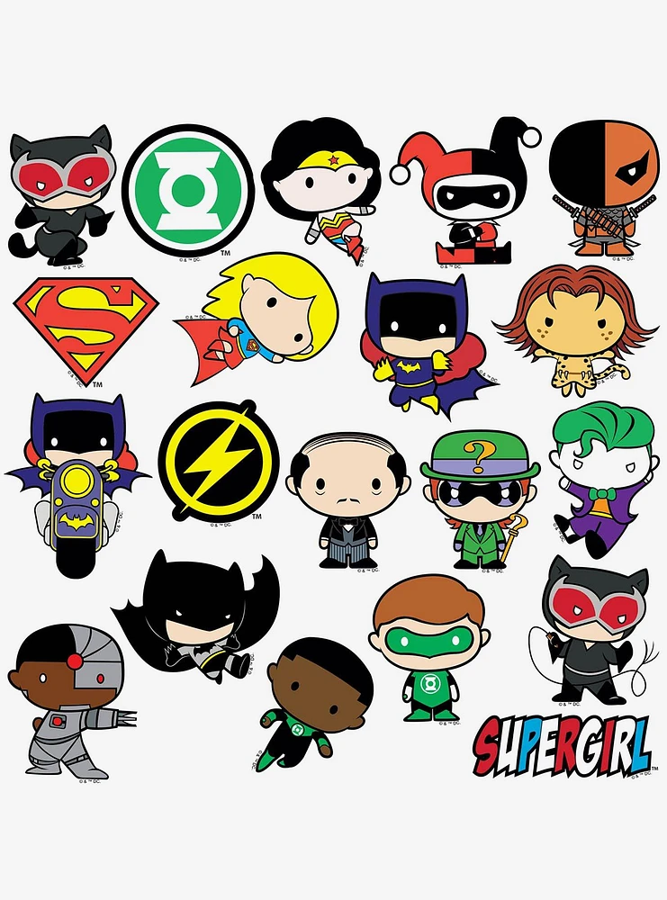 DC Comics Justice League Chibi Superhero 100ct Vinyl Stickers Variety Pack