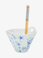 Disney Winnie the Pooh Tonal Floral Pooh Bear Ramen Bowl with Chopsticks