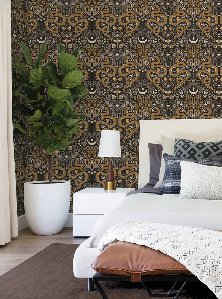 Mystic Serpent Black Gold Peel & Stick Wallpaper