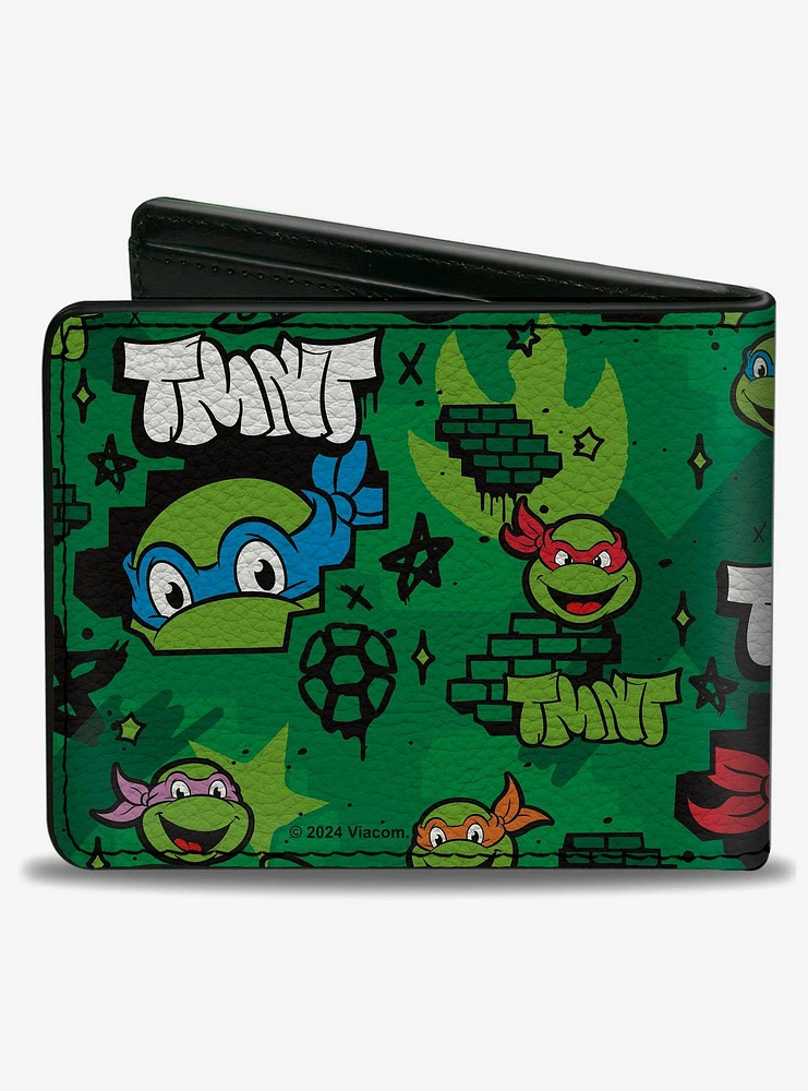 Teenage Mutant Ninja Turtles TMNT Faces Brick Wall Bifold Wallet