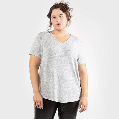 Women's Ribbed Side V-Neck T-Shirt (Plus Size)