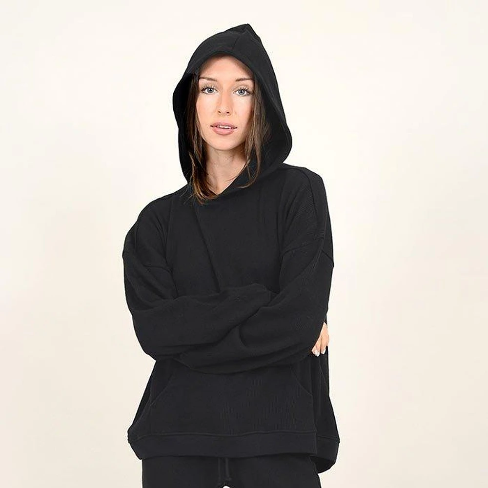Women's Waffle Hooded Long Sleeve Top