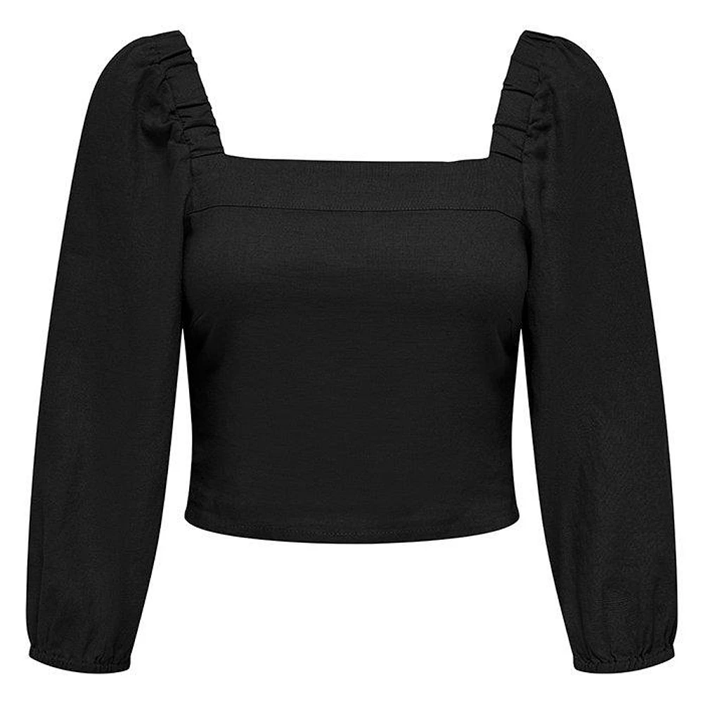 Women's Linen-Blend Puff Sleeve Top